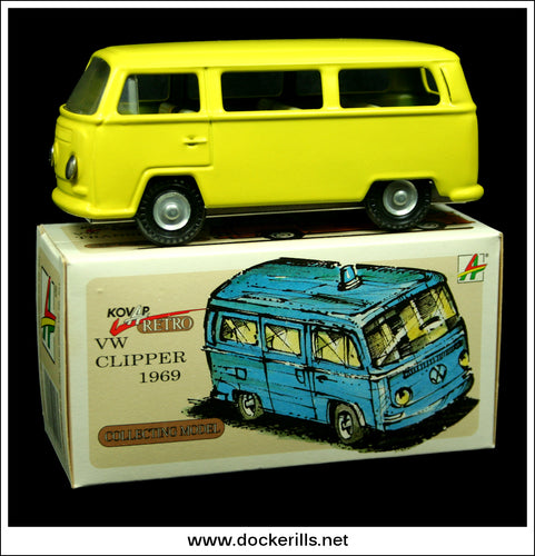 VW Clipper / Van / Camper / Bus 1969 (Yellow). Tin Plate Clockwork Toy, Kovap, Czech Republic. Ex. CKO