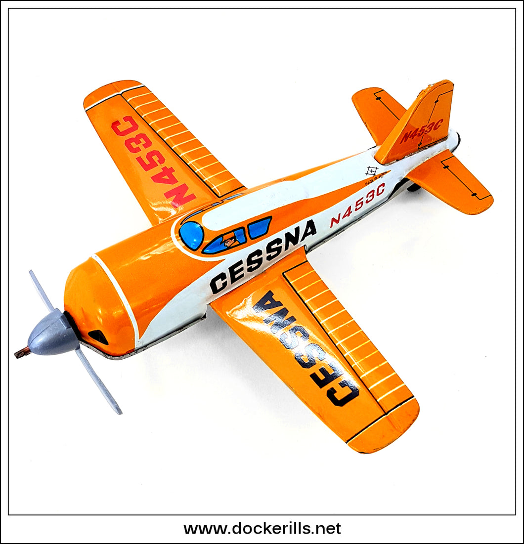 Cessna N453C. Vintage Tin Plate Aeroplane Toy Koyo Kinzoku Japan. Yellow White