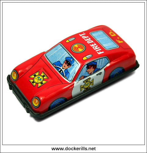 Fire Department Car, Vintage Tin Toy, Kyoei, Japan.