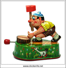 LBZ Wood Cutter Saving Bank, Vintage Tin Plate Novelty Money Box / Money Bank Toy, West Gemany 2.