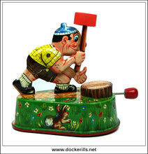 LBZ Wood Cutter Saving Bank, Vintage Tin Plate Novelty Money Box / Money Bank Toy, West Gemany 3.