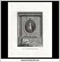 La Fontaine. Antique Print, Copper Plate Engraving c. 1775.