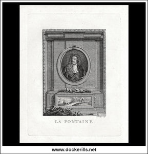 La Fontaine. Antique Print, Copper Plate Engraving c. 1775.