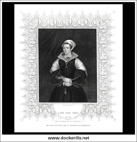 Lady Jane Grey. Antique Print, Steel Engraving c. 1853.