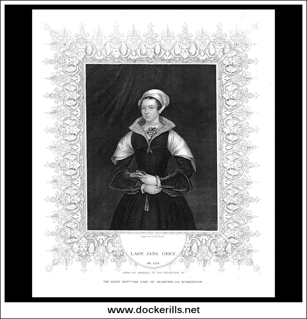 Lady Jane Grey. Antique Print, Steel Engraving c. 1853.