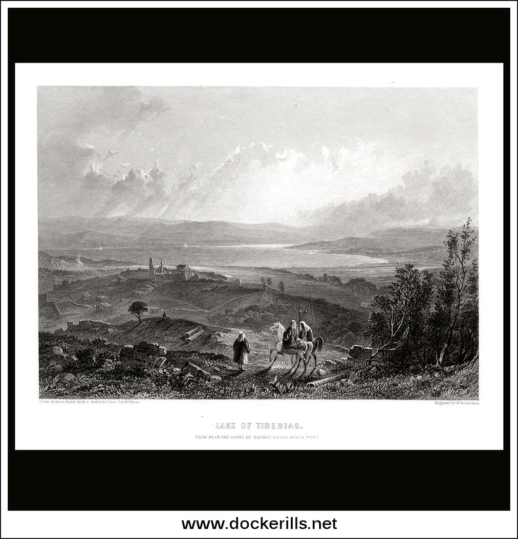 Lake of Tiberias (Galilee), Israel / Holy Land. Antique Print, Steel Engraving c. 1840.