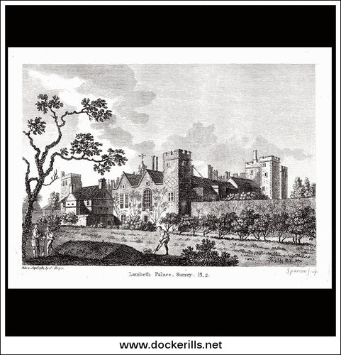 Lambeth Palace Pl. 2, Surrey, England. Antique Print, Copper Plate Engraving 1784.