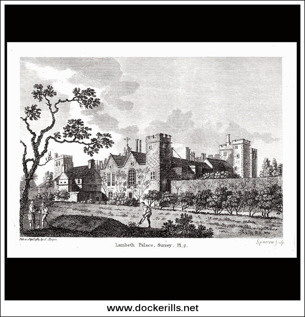Lambeth Palace Pl. 2, Surrey, England. Antique Print, Copper Plate Engraving 1784.