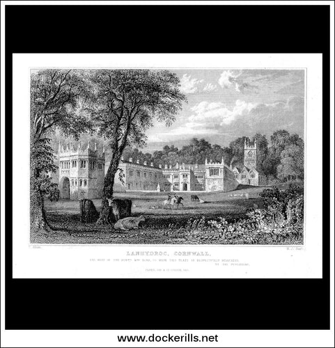 Lanhydroc, Cornwall, England. Antique Print, Steel Engraving c. 1830.