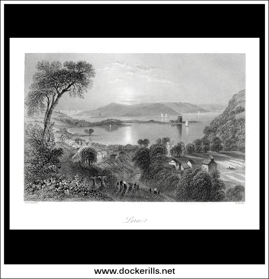 Larne, Co. Antrim, Northern Ireland. Antique Print, Steel Engraving c. 1840.