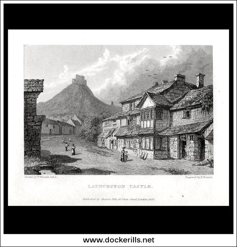 Launceston Castle, Cornwall, England. Antique Print, Steel Engraving 1829.