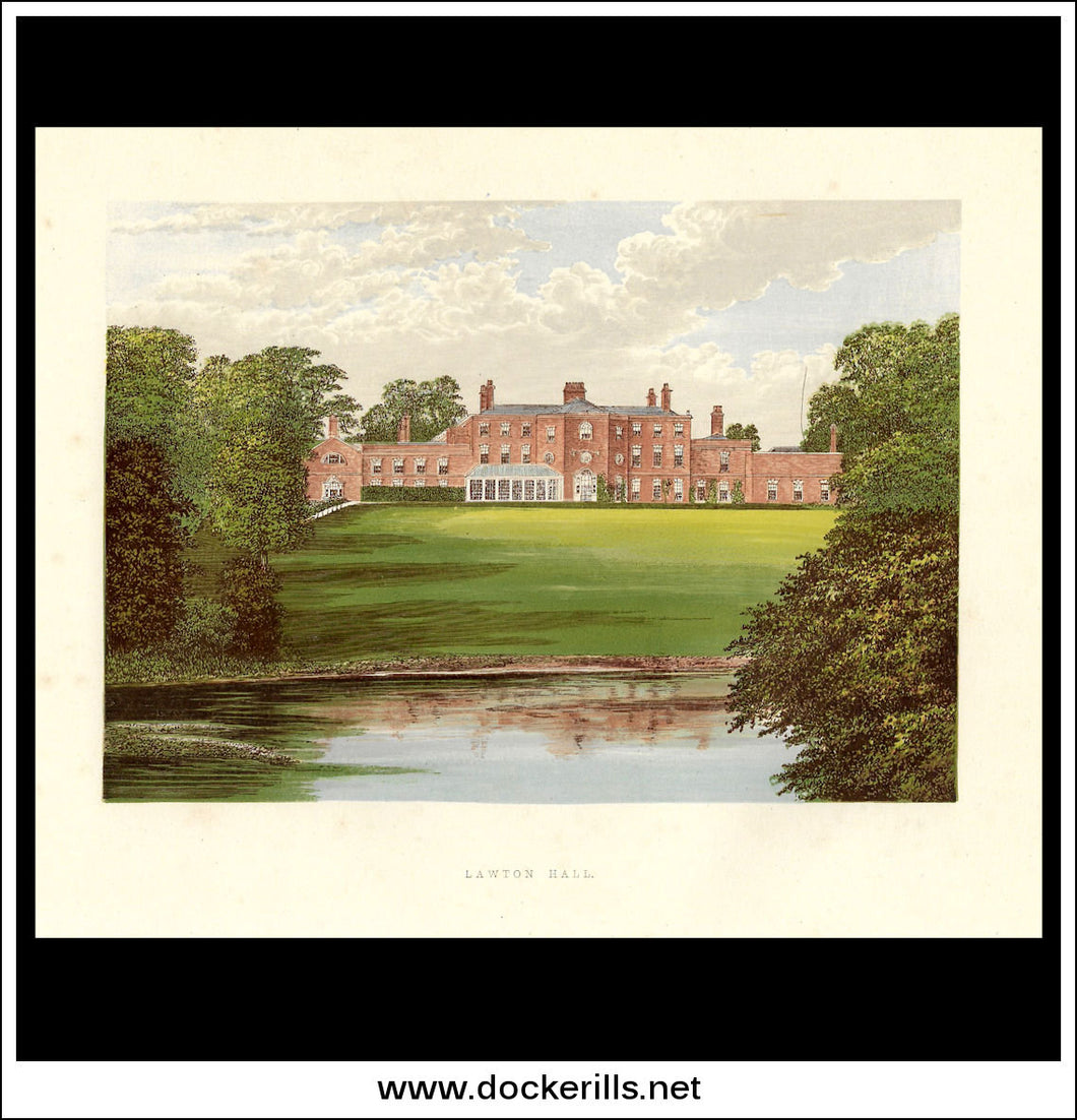 Lawton Hall, Near Congleton, Cheshire, England. Antique Print, Chromoxylograph 1880.