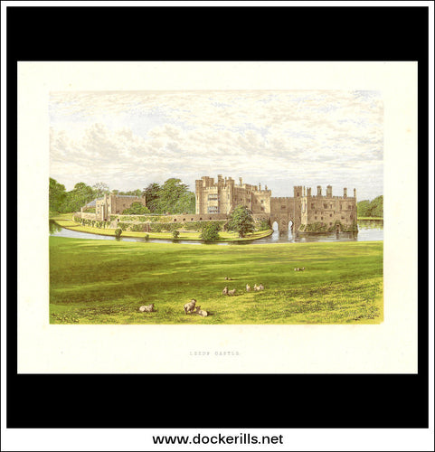 Leeds Castle, Near Maidstone, Kent, England. Antique Print, Chromoxylograph 1880.