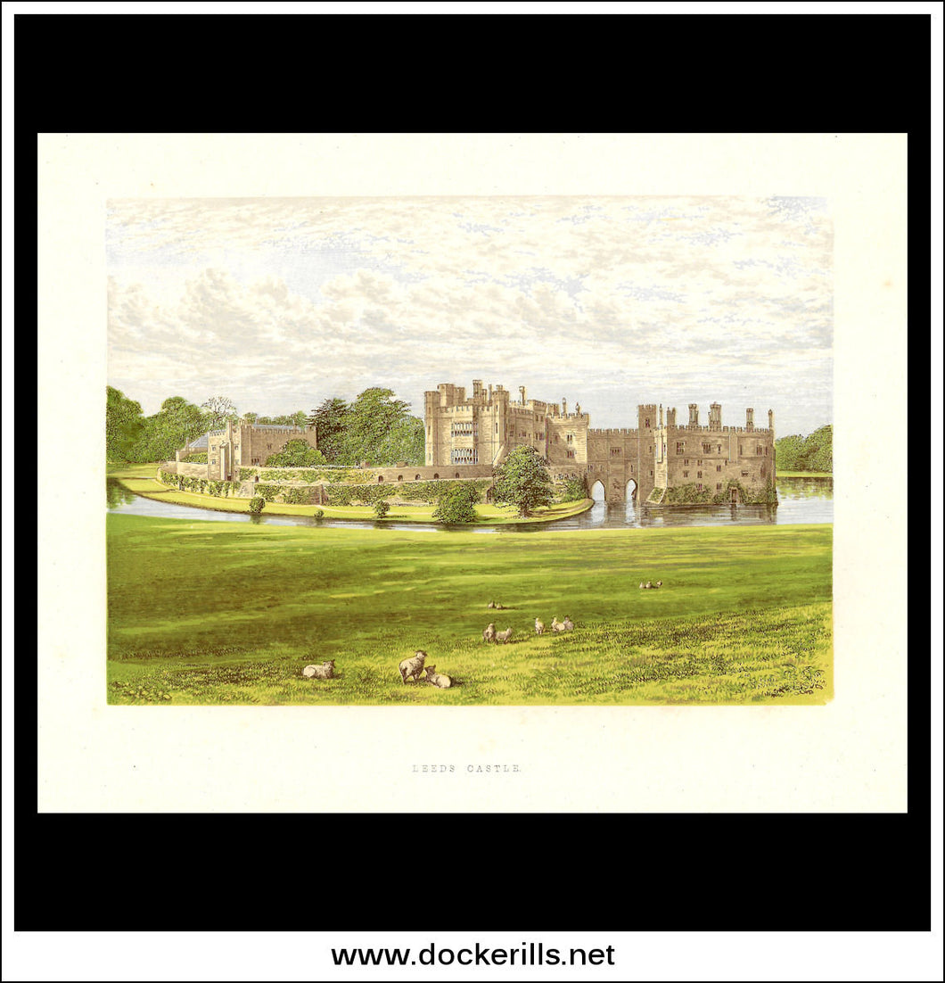 Leeds Castle, Near Maidstone, Kent, England. Antique Print, Chromoxylograph 1880.