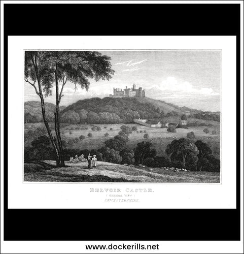 Belvoir Castle (General View), Leicestershire, England. Antique Print, Steel Engraving 1829.