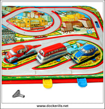 Közlekedési játék, Traffic Game. Vintage Clockwork Tin Plate Toy, Lemezaru Gyar, Hungary. (Ex. Technofix) 2.