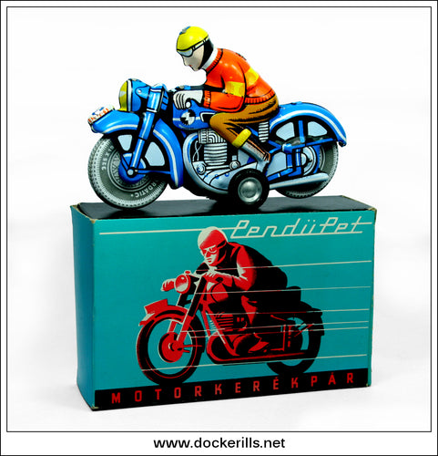 Motorkerekpar Motorbike. Vintage Friction Tin Plate Space Toy, Lemezaru Gyar, Hungary 1.