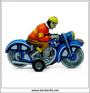 Pendupet Motorkerekpar Motorbike. Vintage Friction Tin Plate Space Toy, Lemezaru Gyar, Hungary 2.