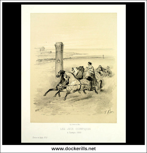 Les Jeux Olympiques a Olympie (The Olympic Games In Olympia). Antique Print, Lithograph 1859. Victor Adam.