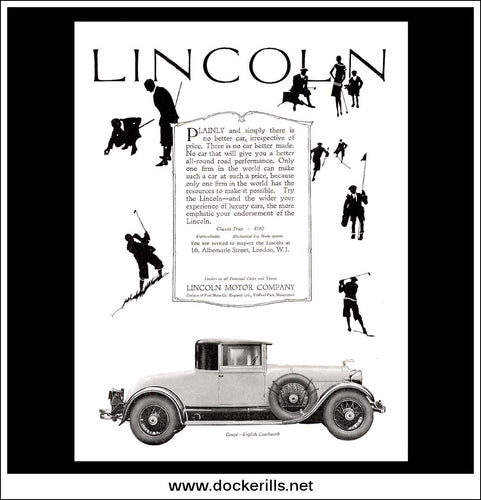 Lincoln Coupe - English Coachwork. Original Vintage Advert From July 20th, 1927.