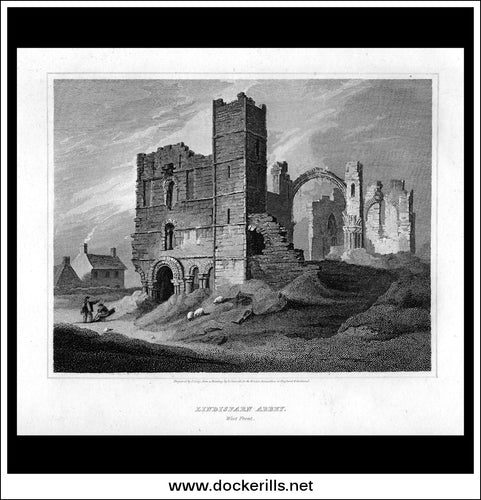 Lindisfarn Abbey, West Front, Northumberland, England. Antique Print, Copper Plate Engraving 1815