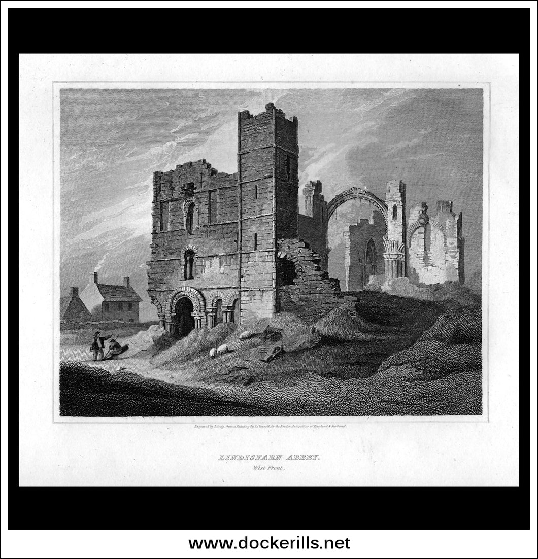 Lindisfarn Abbey, West Front, Northumberland, England. Antique Print, Copper Plate Engraving 1815