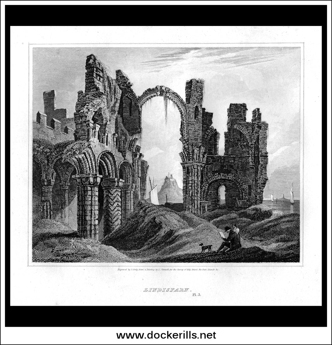 Lindisfarn Pl.3, Northumberland, England. Antique Print, Copper Plate Engraving 1814