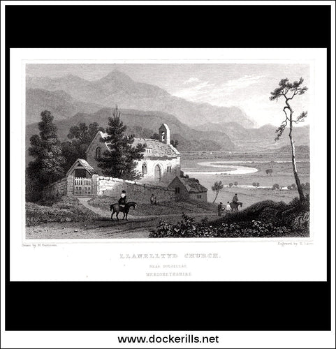 Llanelltyd Church Near Dolgelleau, Merionethshire, Wales. Antique Print, Steel Engraving c. 1830.