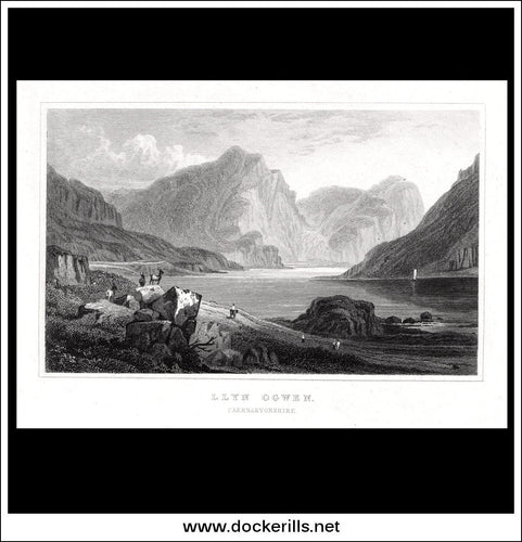 Llyn Ogwen, Caernarvonshire, Wales. Antique Print, Steel Engraving c. 1830.