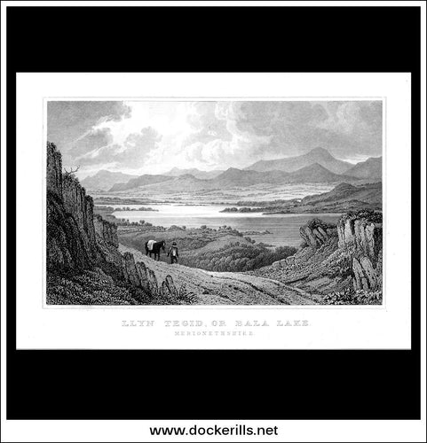 Antique Print Llyn Tegid, Or Bala Lake, Merionethshire, Wales. Steel Engraving c. 1830.