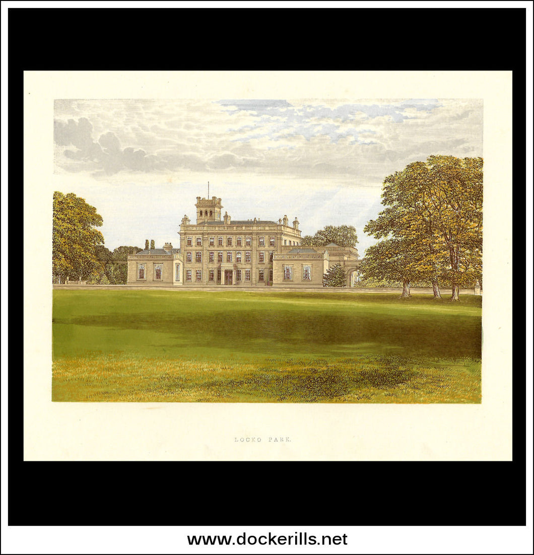 Locko Park, Near Derby, Derbyshire, England. Antique Print, Chromoxylograph 1880.