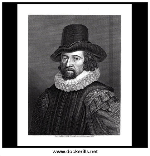 Sir Francis Bacon. Antique Print, Steel Engraving c. 1850.