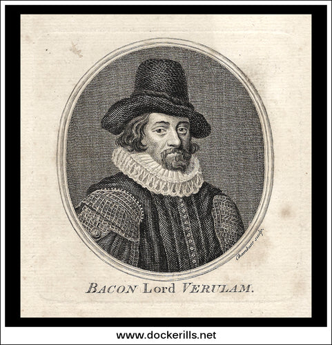Bacon Lord Verulam. Antique Print, Copper Plate Engraving c. 1757.