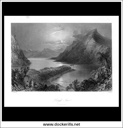 Lough Ina (Inagh), Co. Galway, Ireland. Antique Print, Steel Engraving c. 1840.