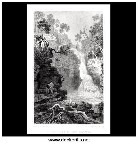 Lower Fall Of The Hepste, Breconshire, Wales. Antique Print, Steel Engraving 1831.