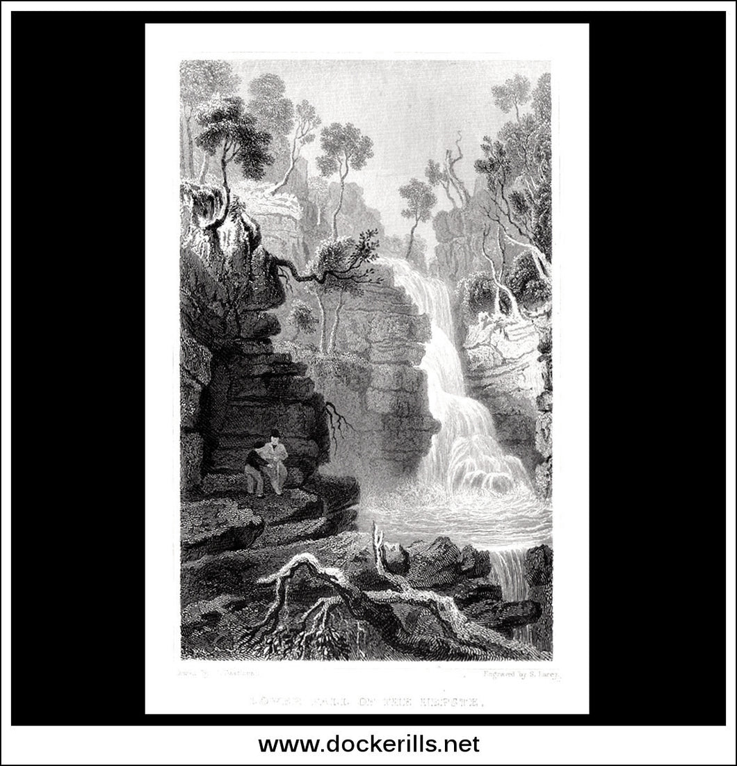 Lower Fall Of The Hepste, Breconshire, Wales. Antique Print, Steel Engraving 1831.