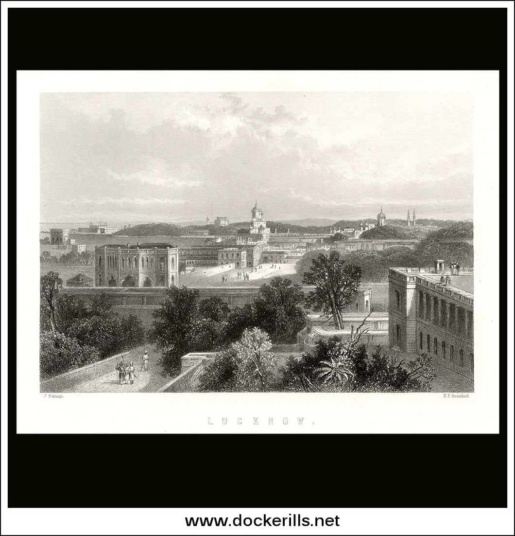 Lucknow, India. Antique Print, Steel Engraving c. 1880.