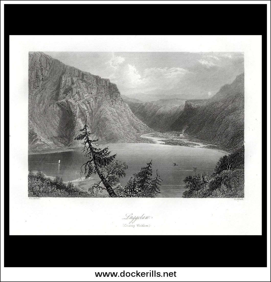 Luggalan (Lugalla), Co. Wicklow, Ireland. Antique Print, Steel Engraving c. 1840.