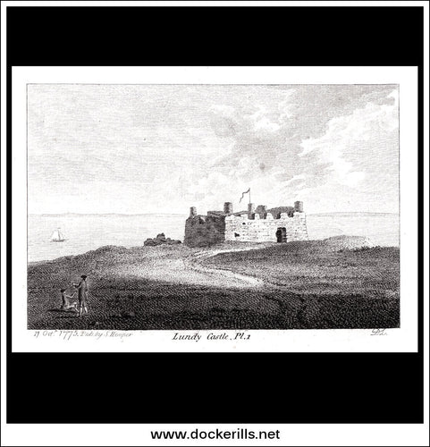 Lundy Castle Pl.1, Lundy Island, England. Antique Print, Copper Plate Engraving 1775.
