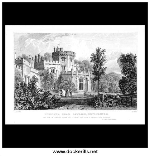 Luscombe, Near Dawlish,  Devonshire, England. Antique Print, Steel Engraving c. 1830.