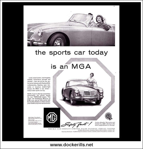 M.G. MGA Sports Car. BMC. Original Vintage Advert From January 1959.