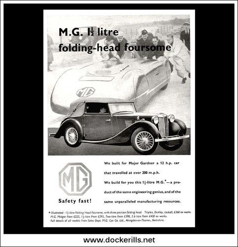 M.G. 11/2 Litre Folding-Head Foursome. Original Vintage Advert From June 21st 1939