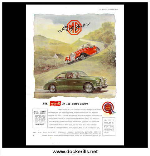 M.G. Cars (Magnette & TF). BMC. Original Vintage Advert From October 22nd, 1954.