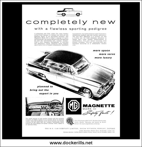 M.G. Magnette Mk III. BMC. Original Vintage Advert From March, 1960.
