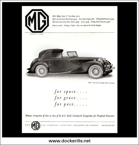 M.G. Two-Litre Folding Head Foursome. Original Vintage Advert From April 21st 1937