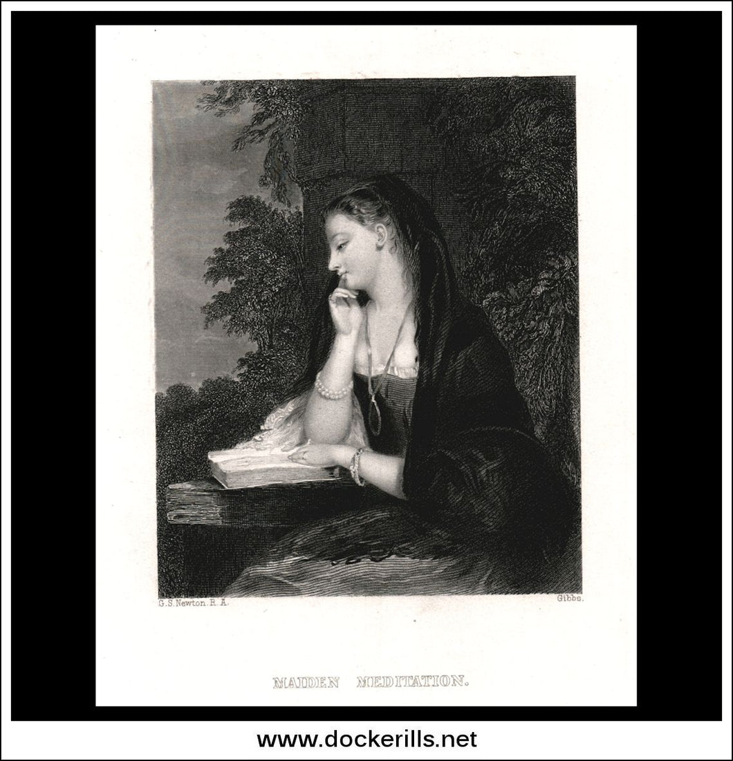 Maiden Meditation, G.S. Newton R.A., Antique Print, Steel Engraving c. 1870.