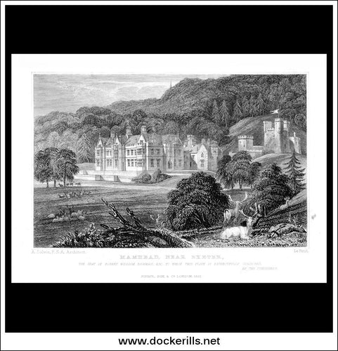 Mamhead, Near Exeter, Devonshire, England. Antique Print, Steel Engraving 1832.