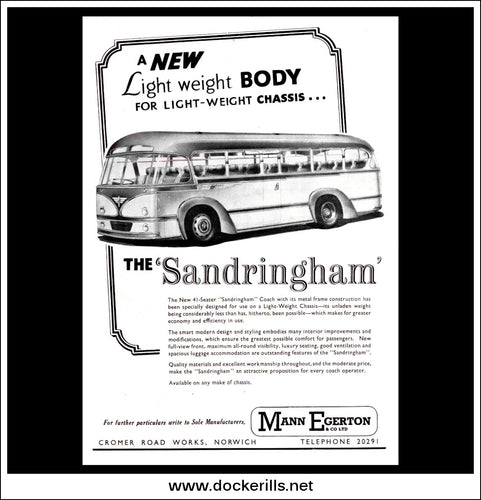 Mann Egerton Sandringham Coach. Original Vintage Advert From May, 1954.