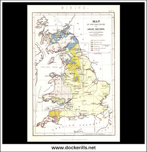 Map Of The Coal Fields Of Great Britain. Antique Print, Chromolithograph c. 1880.