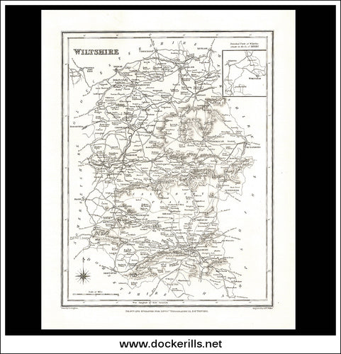 Map Of Wiltshire, England. Antique Map, Steel Engraving. J.&C. Walker 1831.
